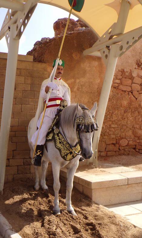 Guardia y caballo en la Torre de Hassan y Mausoleo de Mohammed V